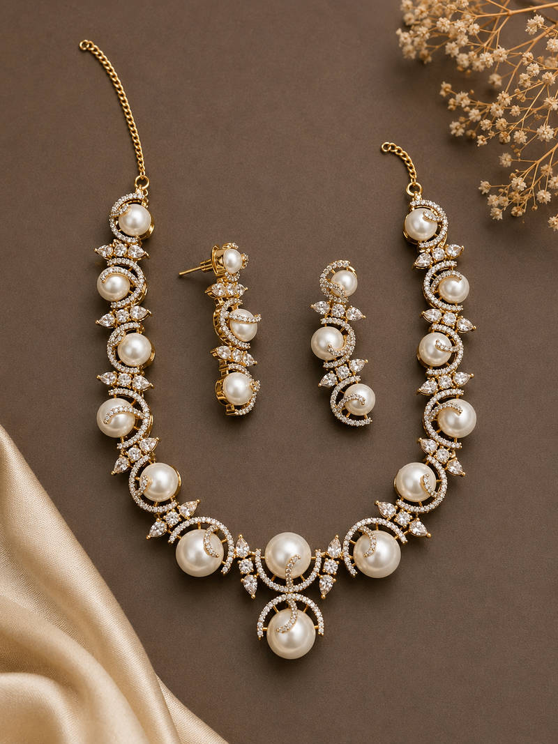 Pearl Radiance CZ Necklace Set