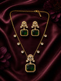Emerald Royale CZ Pendant Necklace Set with Statement Earrings