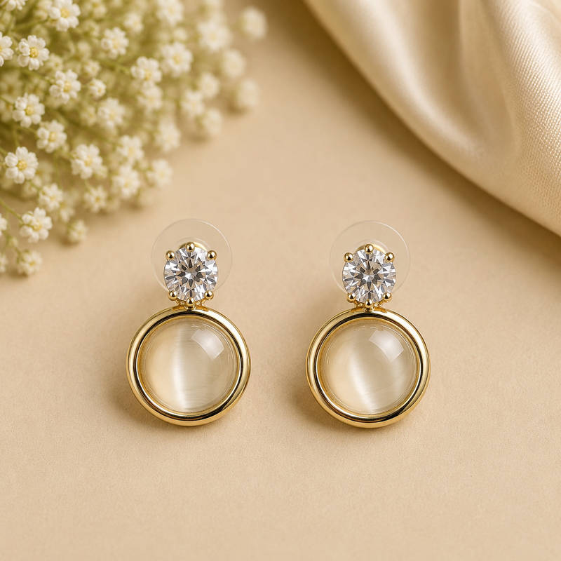 Crystal Glow Cat's Eye Stud Earrings