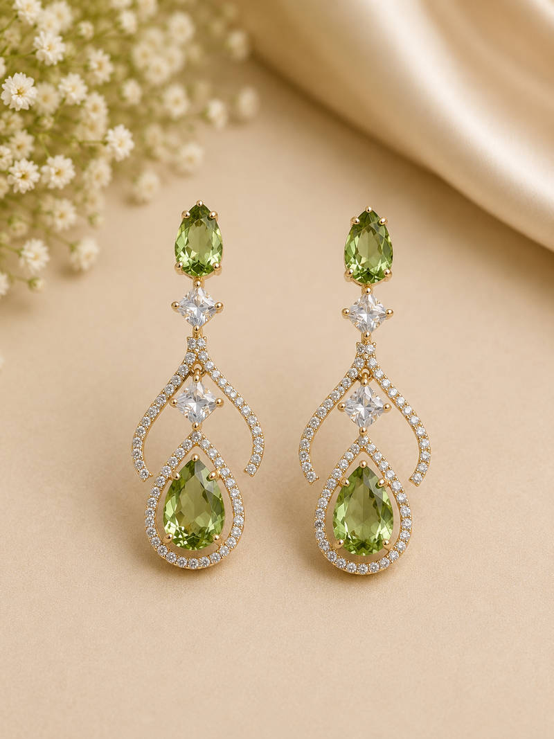 Emerald Grace CZ Teardrop Dangle Earrings