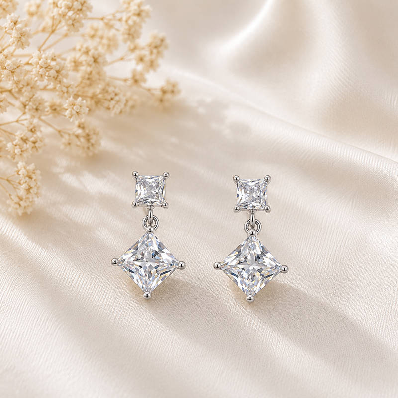 Princess Cut CZ Drop Earrings – Real Silver Polish
