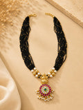 Lakshmi Black Beads Pendant Short Necklace