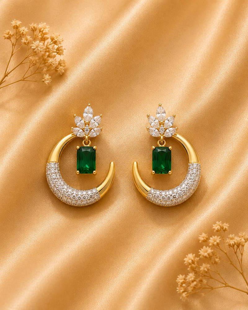 Emerald CZ Hoop Drop Earrings