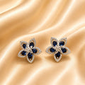 Blue Sapphire Floral CZ Stud Earrings