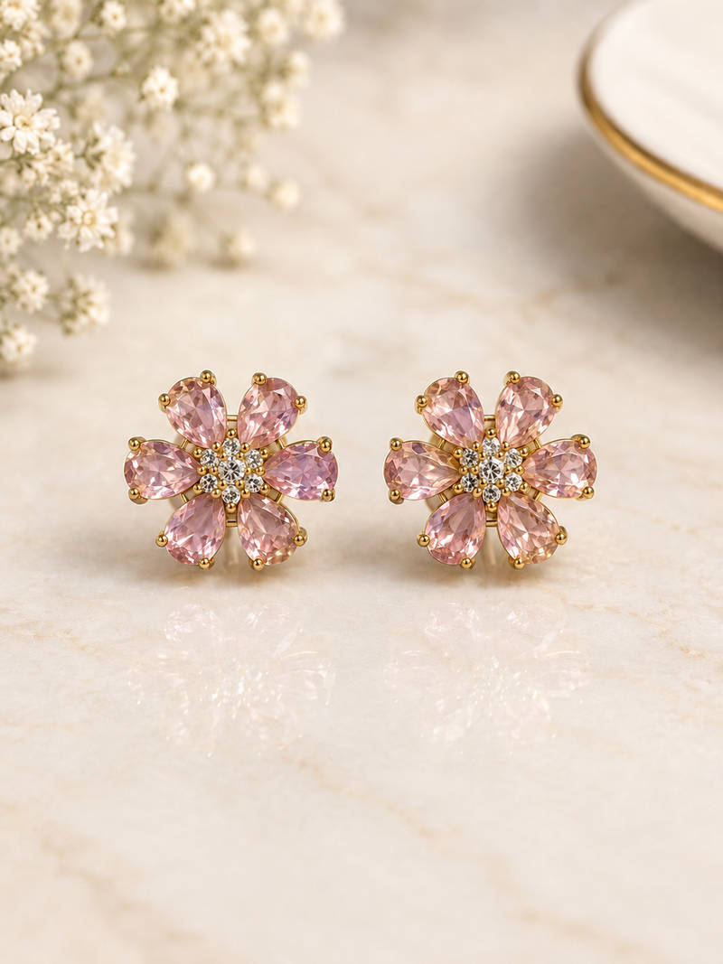 Blush Bloom CZ Floral Stud Earrings