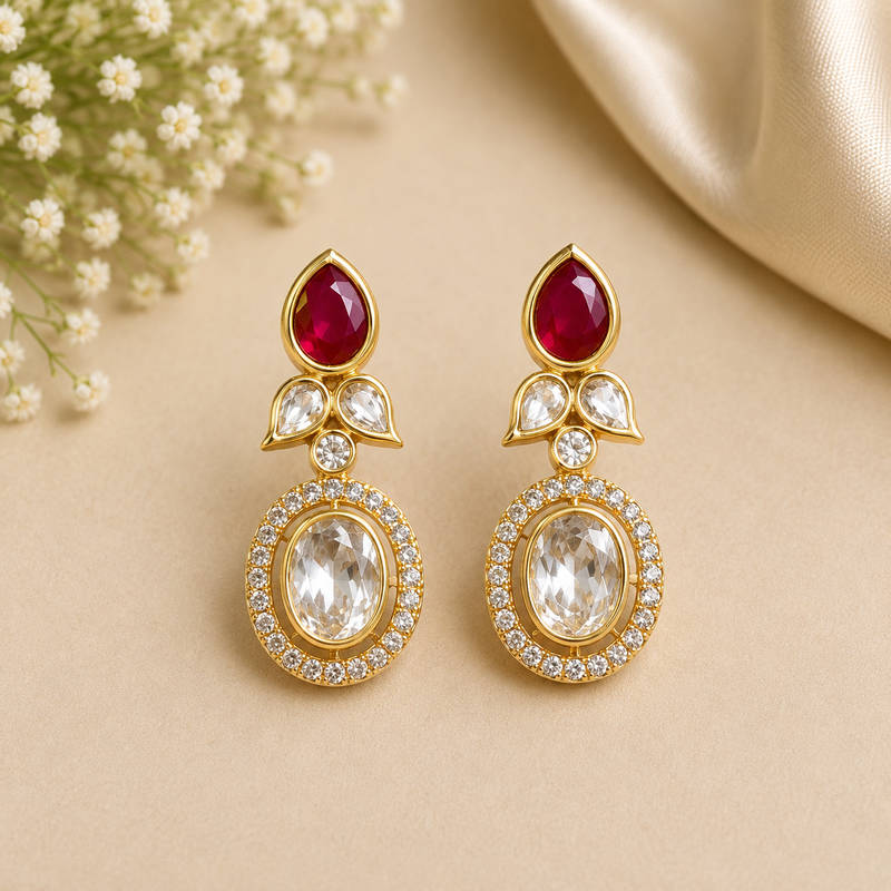 Ruby Halo CZ Drop Earrings
