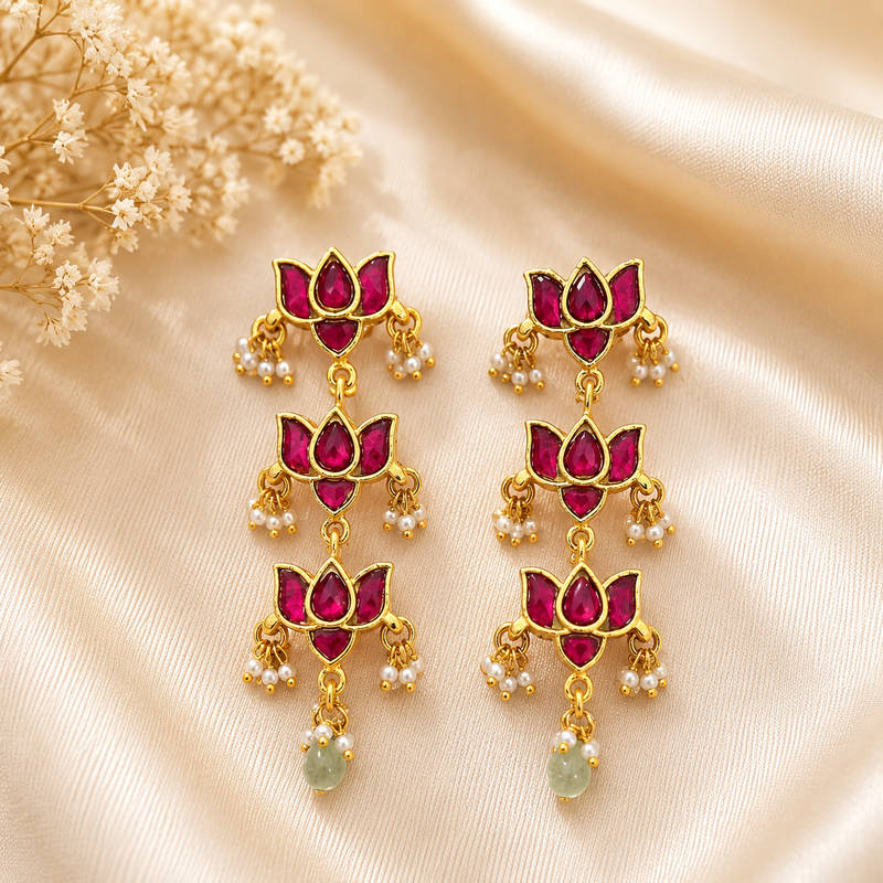 Jadau Kundan Lotus Drop Earrings