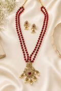 Ruby Bead Temple Pendant Necklace Set