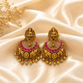 Antique Lakshmi Chandbali Earrings with Ruby & Green Stones