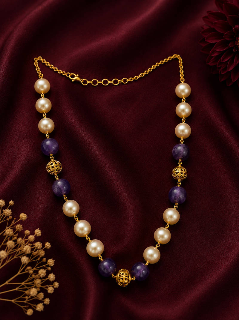 Royal Amethyst Pearl Beaded Necklace