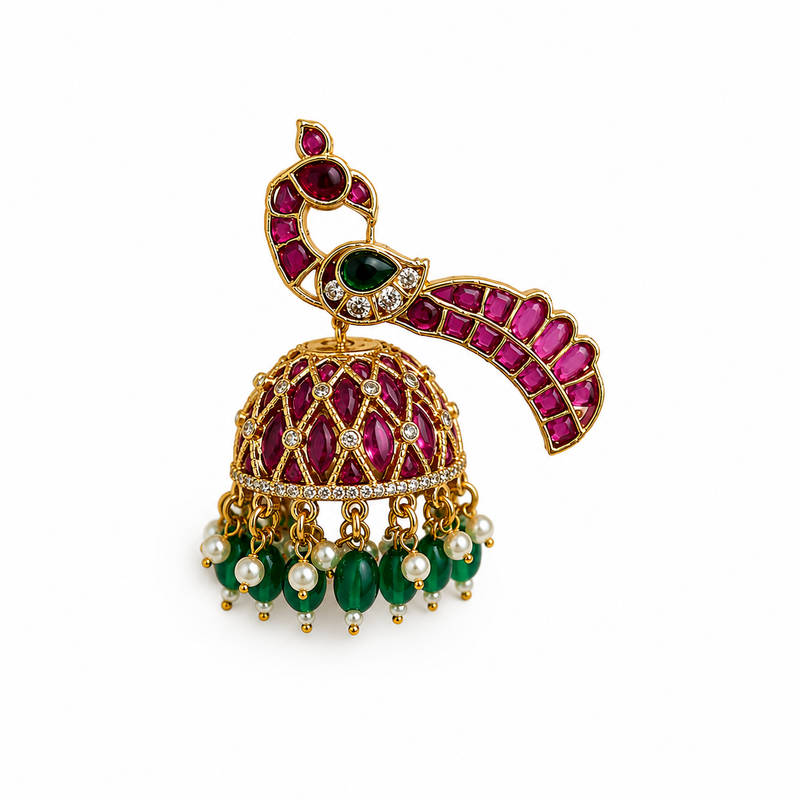 Peacock Ruby & Emerald Jhumka Earrings