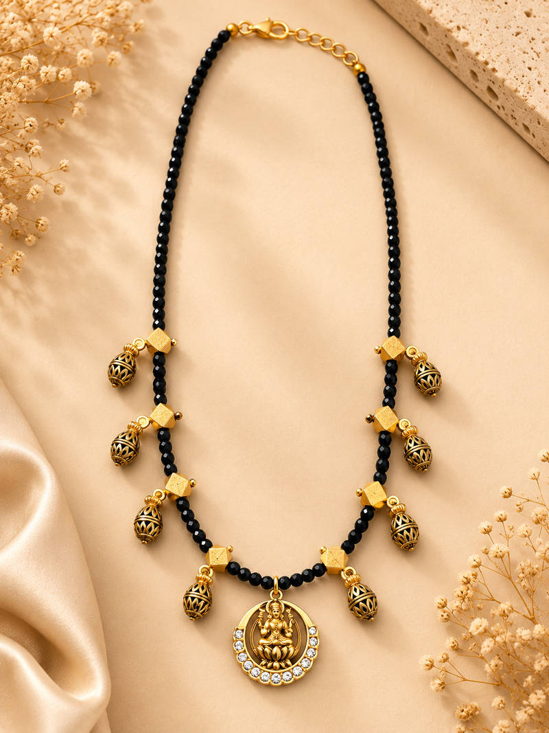 Lakshmi Black Crystal Beads Necklace