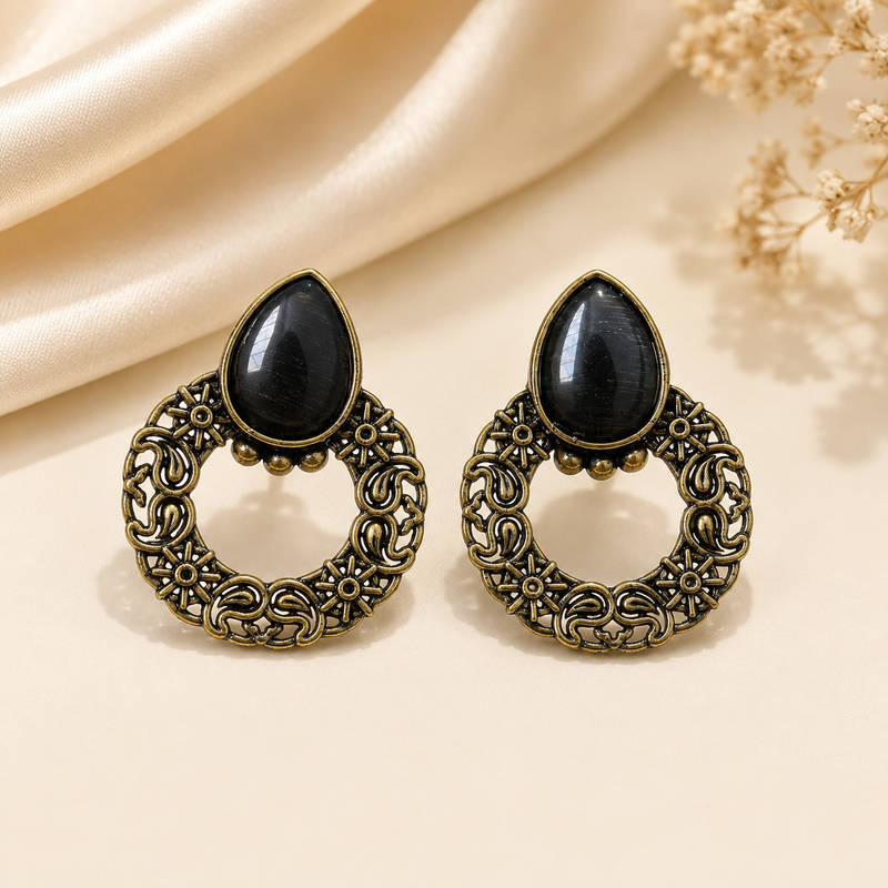 Antique Black Stone Statement Earrings