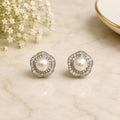 Pearl Halo CZ Stud Earrings – Real Silver Polish