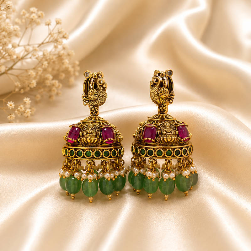 Antique Peacock Jhumka Earrings