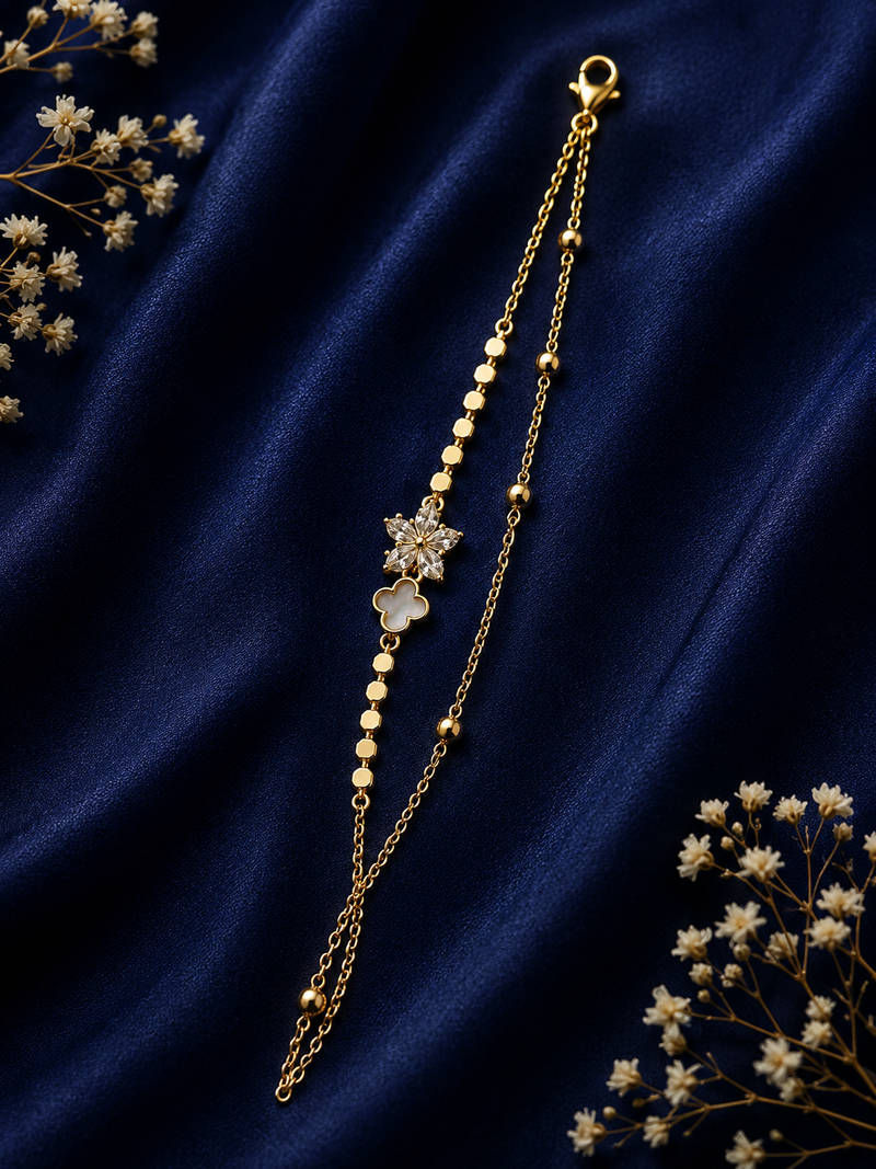 Floral Charm Dual Layer Bracelet