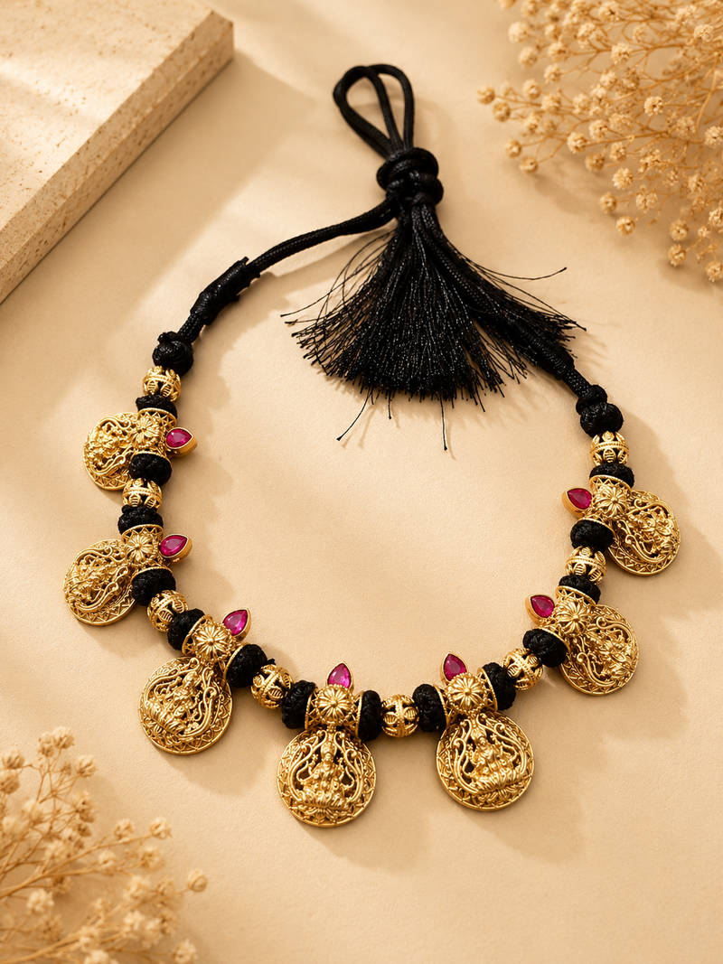 Lakshmi Temple Coin Thread Necklace
