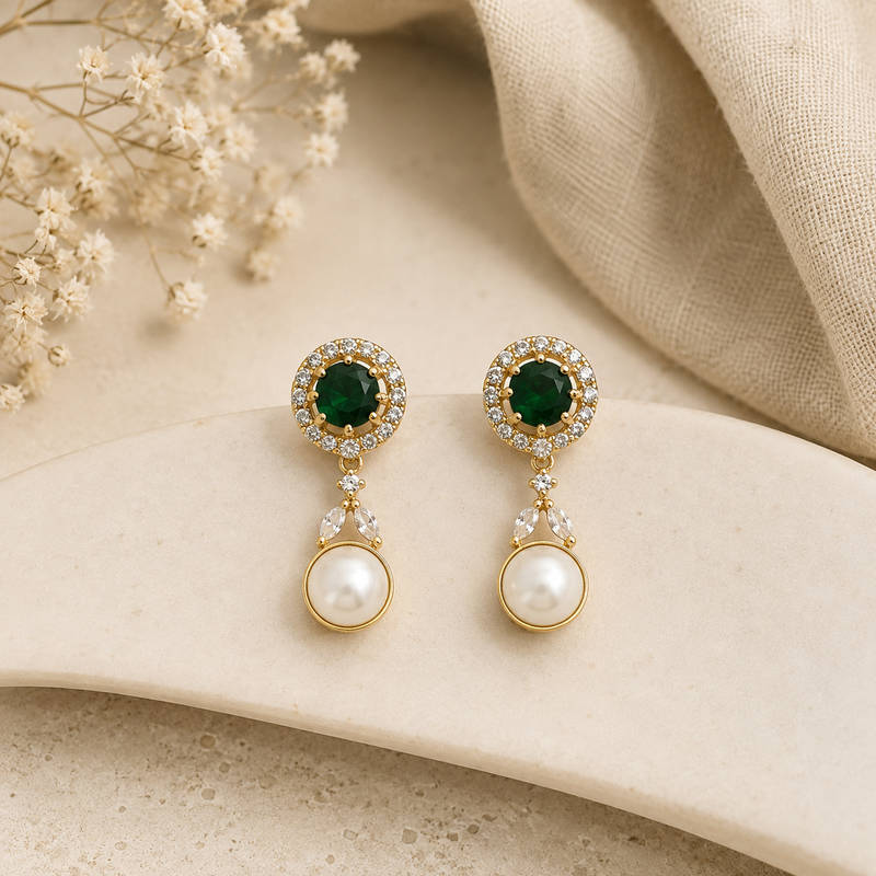 Emerald Pearl Drop Earrings