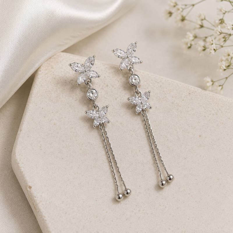 Crystal Blossom Tassel Earrings