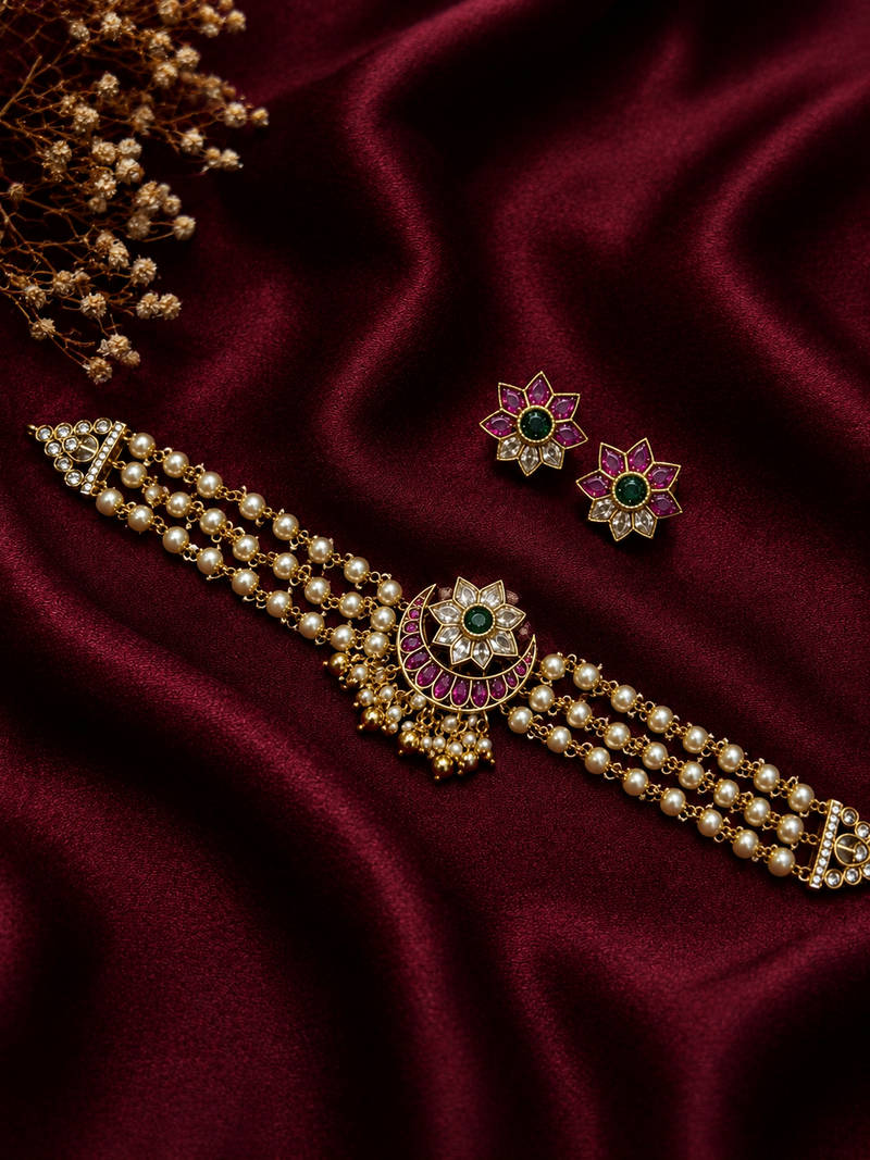 Ruby Floral Pearl Choker