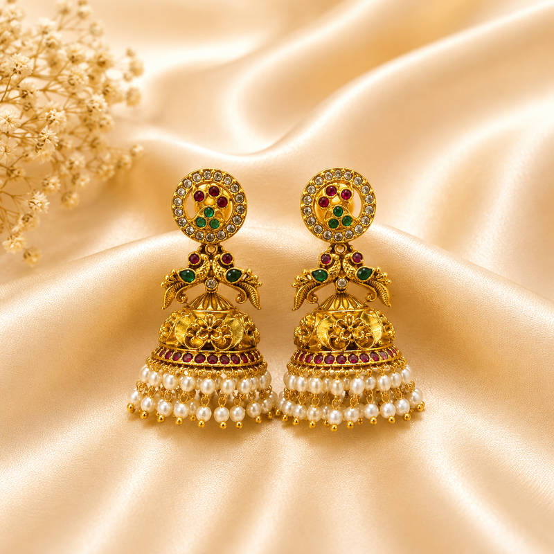 Traditional Antique Pearl Jhumka Earrings