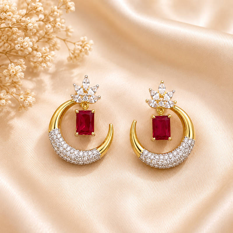 Emerald CZ Hoop Drop Earrings
