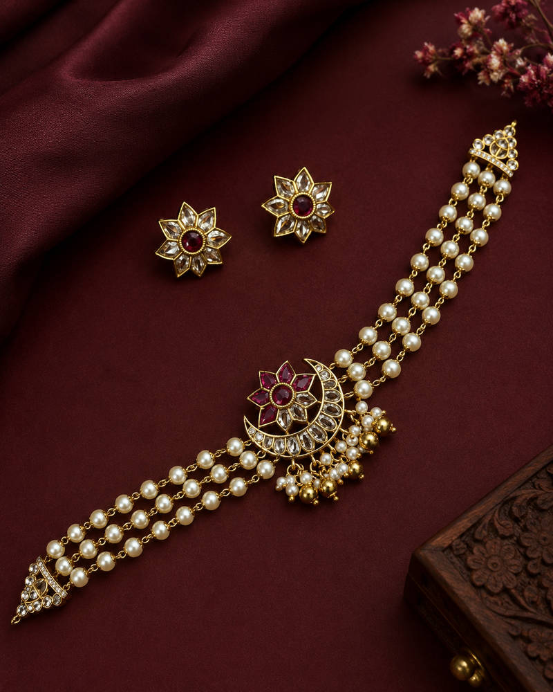 Ruby Floral Pearl Choker