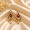 Ruby CZ Uncut Pearl Drop Earrings