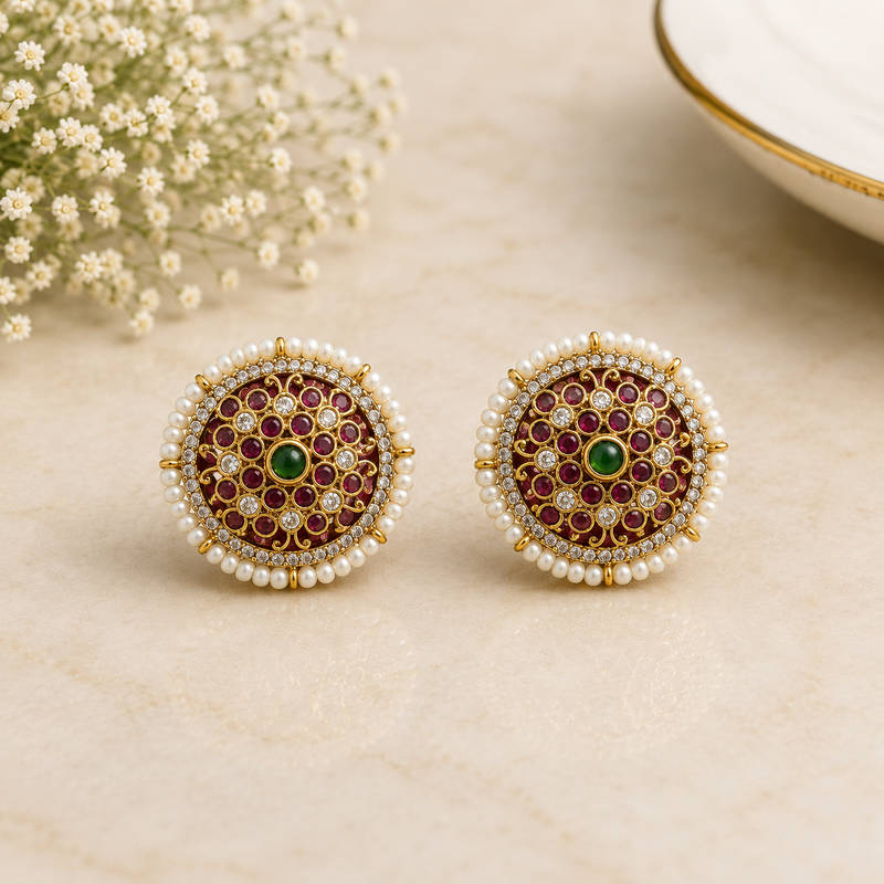 Royal Pearl Kundan Stud Earrings