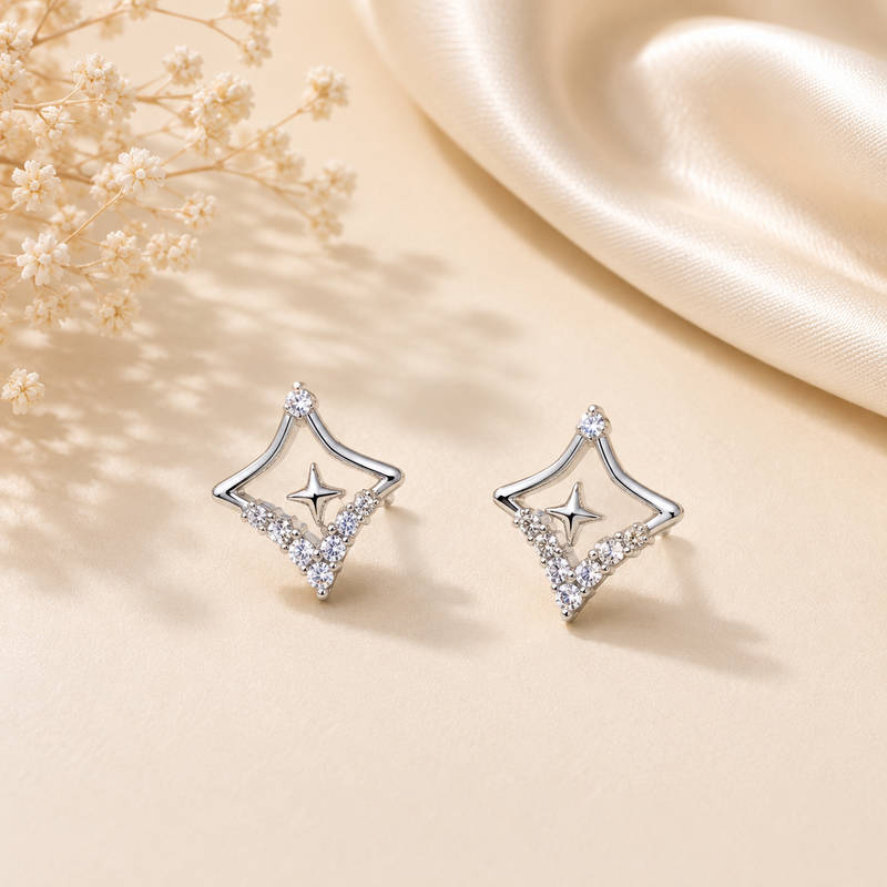 Celestial Spark CZ Stud Earrings – 925 Silver Polish