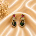 Designer Bird Motif Ruby & Emerald CZ Earrings