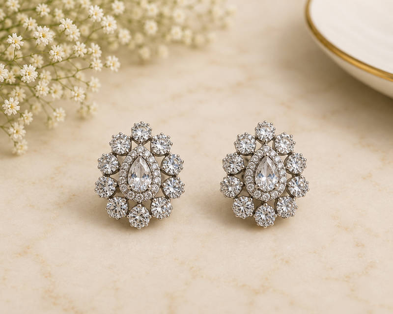 Royal Teardrop CZ Stud Earrings