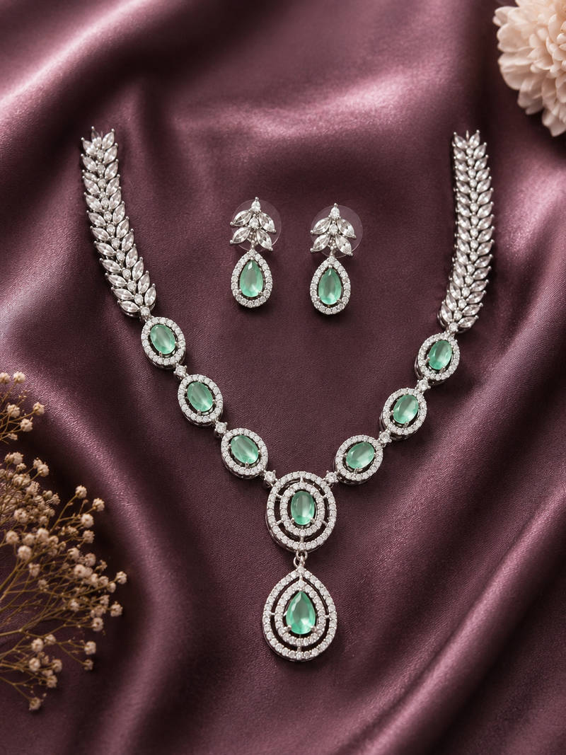 Emerald Elegance CZ Necklace Set