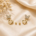Gold Stud Earrings Set (3 Pairs) - S 925 Polish
