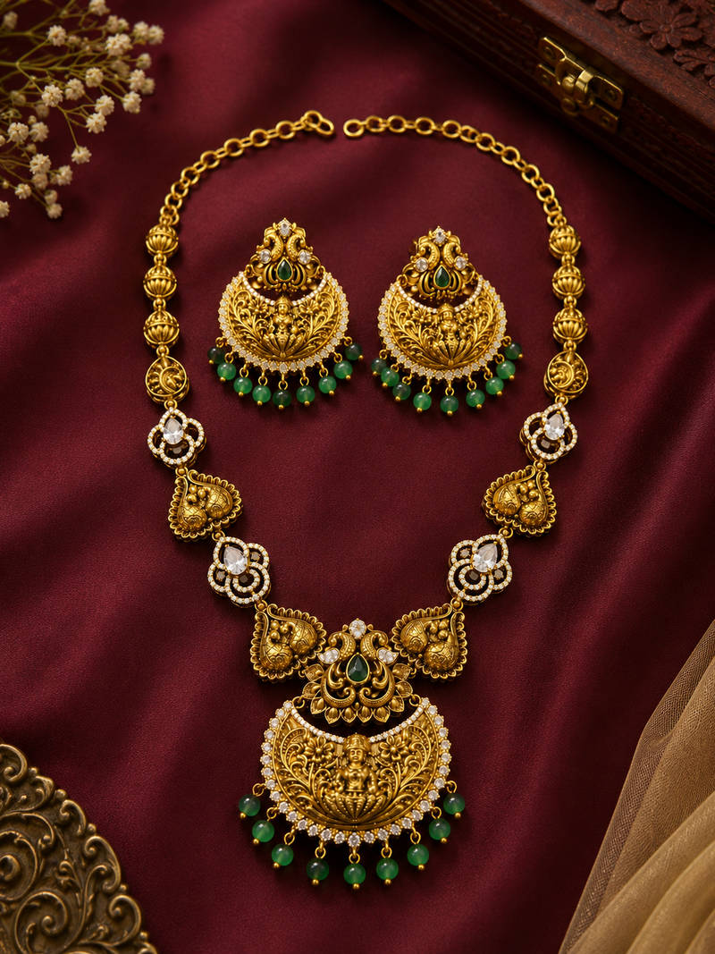 Aalayam Lakshmi Antique Temple Necklace Set
