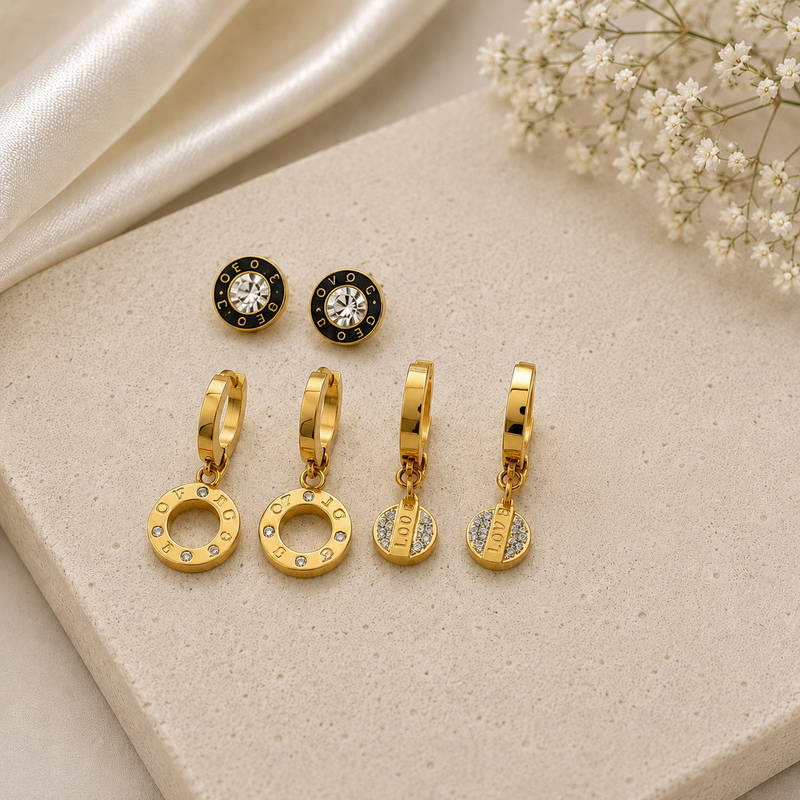 Luxury Gold Earrings Set (3 Pairs)