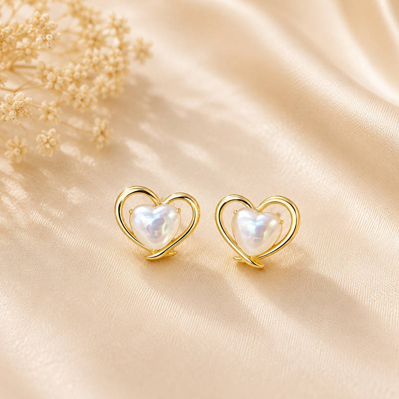 Heart Pearl Stud Earrings – 925 Silver Polish