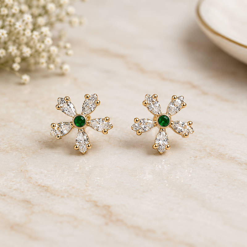 Ruby Bloom CZ Floral Stud Earrings