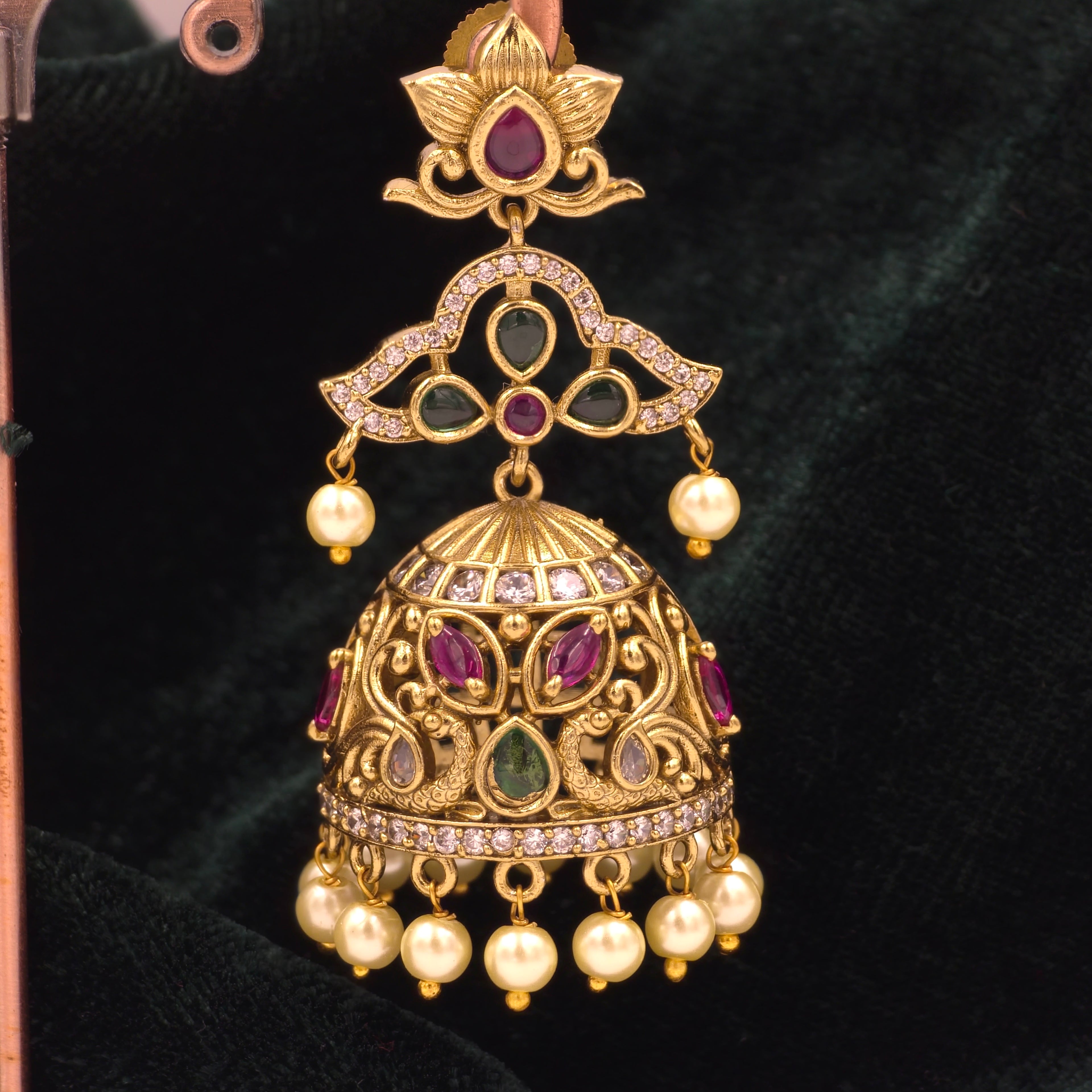 Traditional Kundan Jhumka Earrings with Pearl Drops