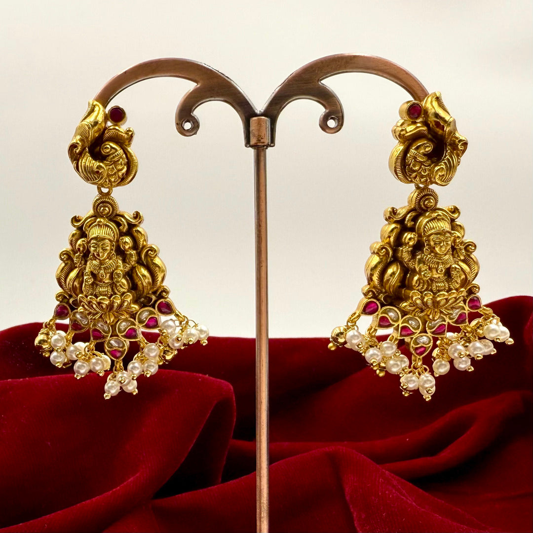 Lakshmi Pearl Temple Jhumka Earrings