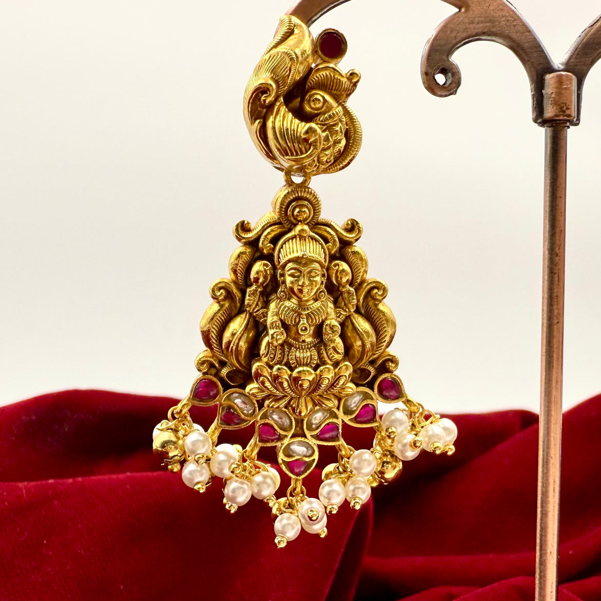 Lakshmi Pearl Temple Jhumka Earrings