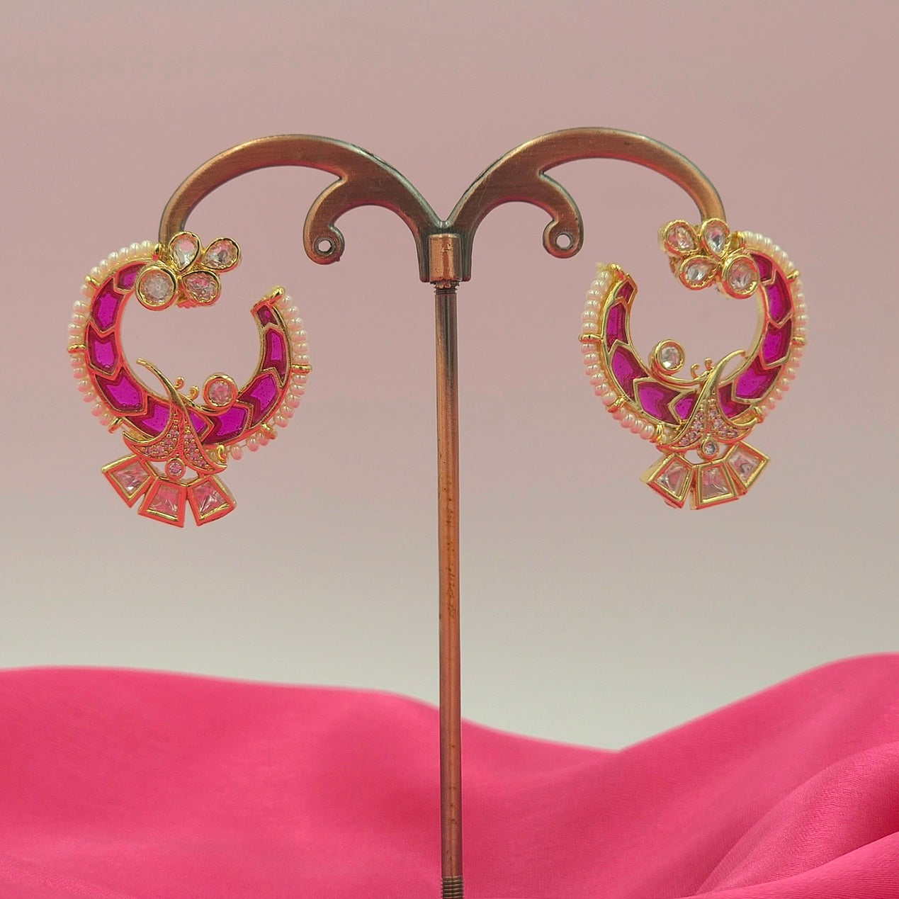 Peacock Magenta Kundan Stud Earrings