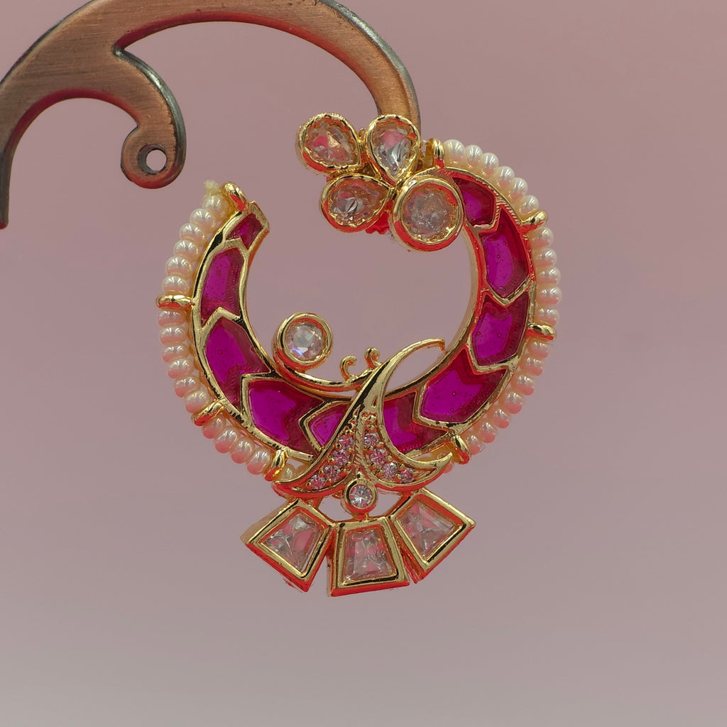Peacock Magenta Kundan Stud Earrings