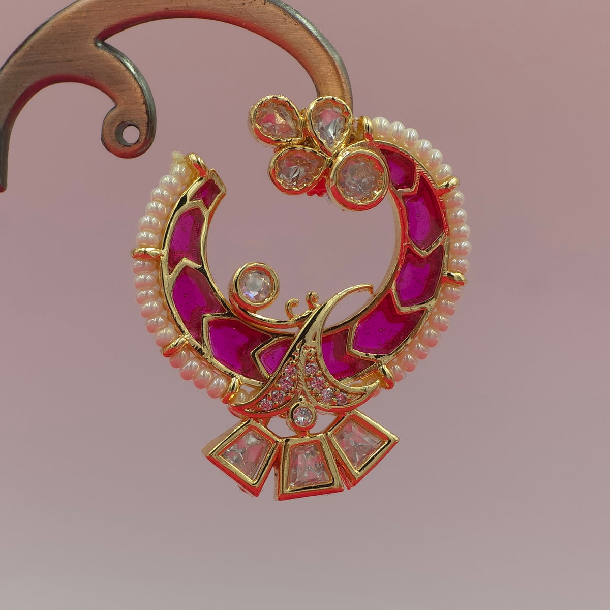 Peacock Magenta Kundan Stud Earrings