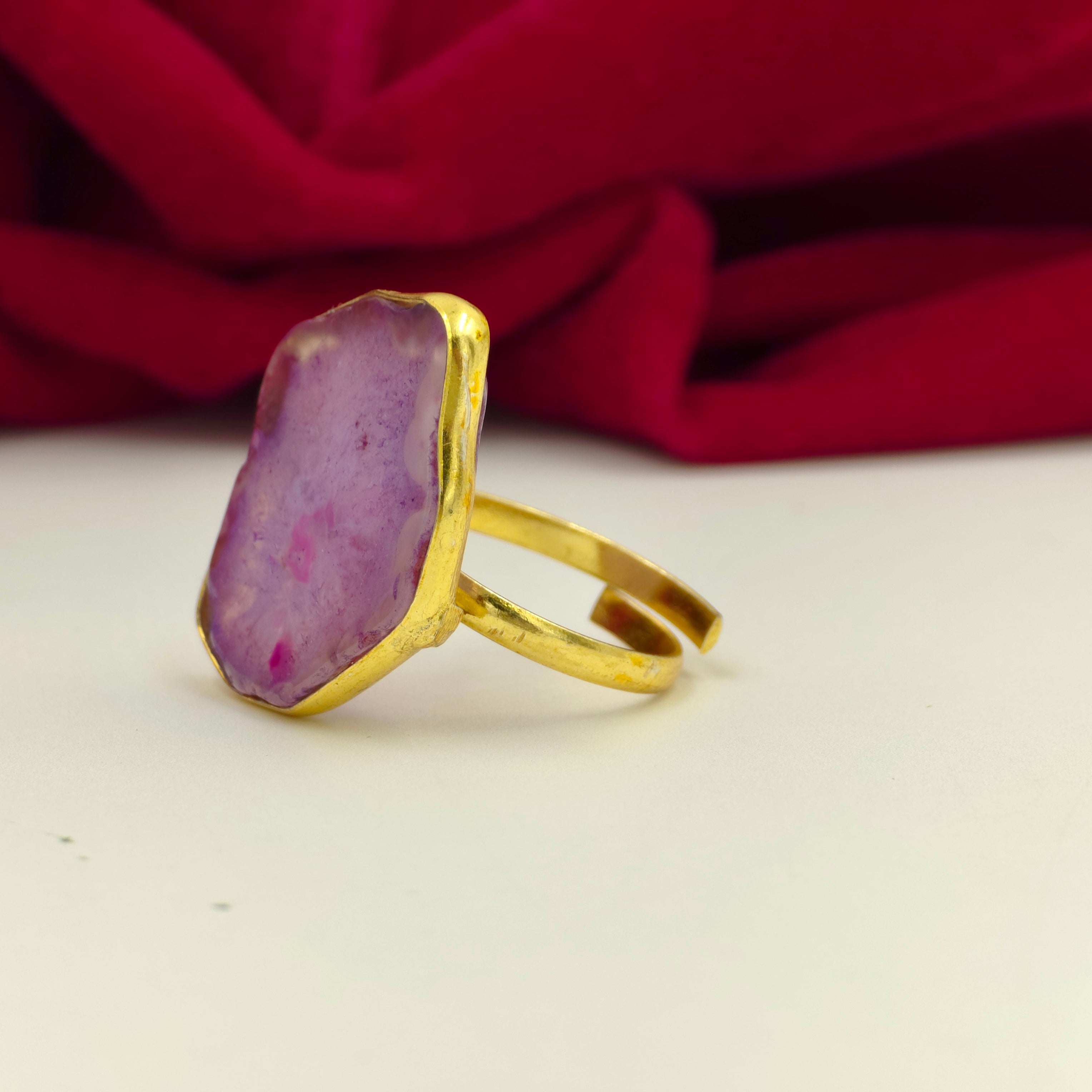 Natural Gemstone Adjustable Statement Ring