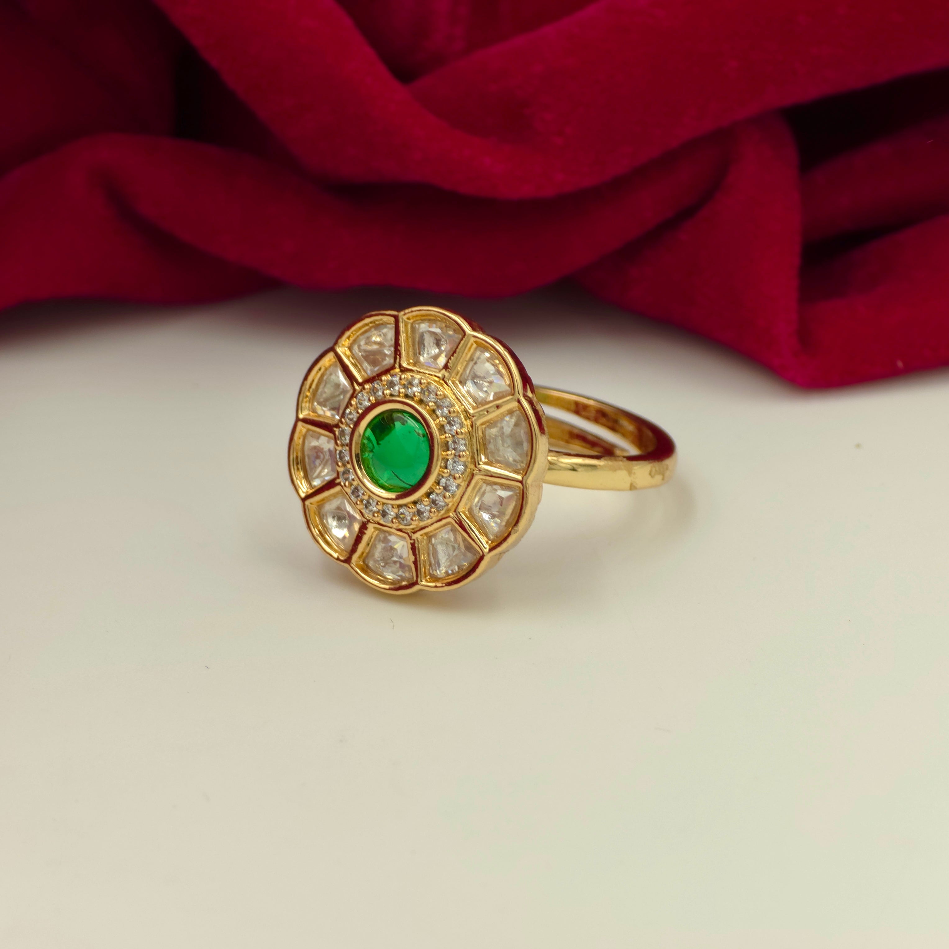 Emerald Bloom CZ Adjustable Ring
