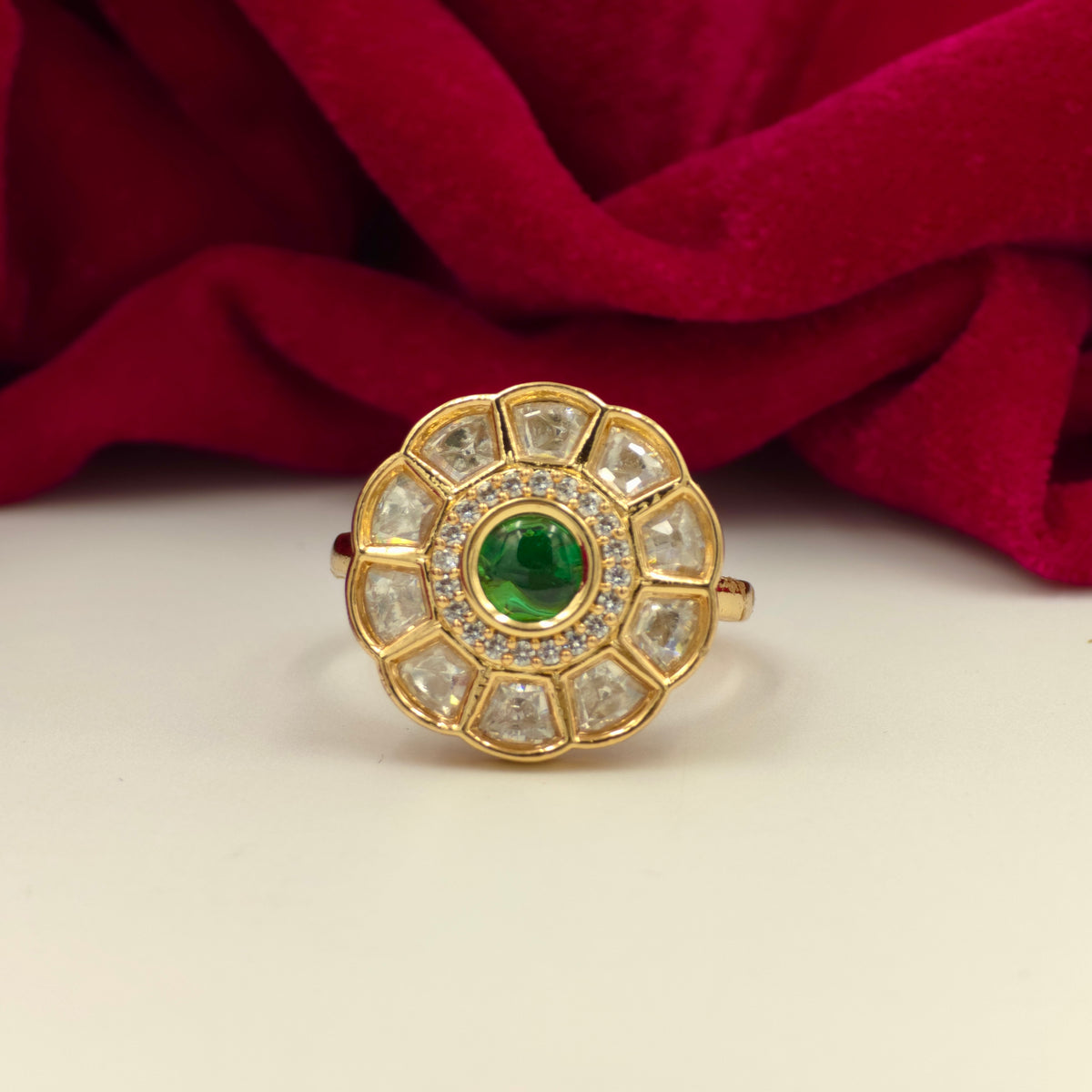 Emerald Bloom CZ Adjustable Ring
