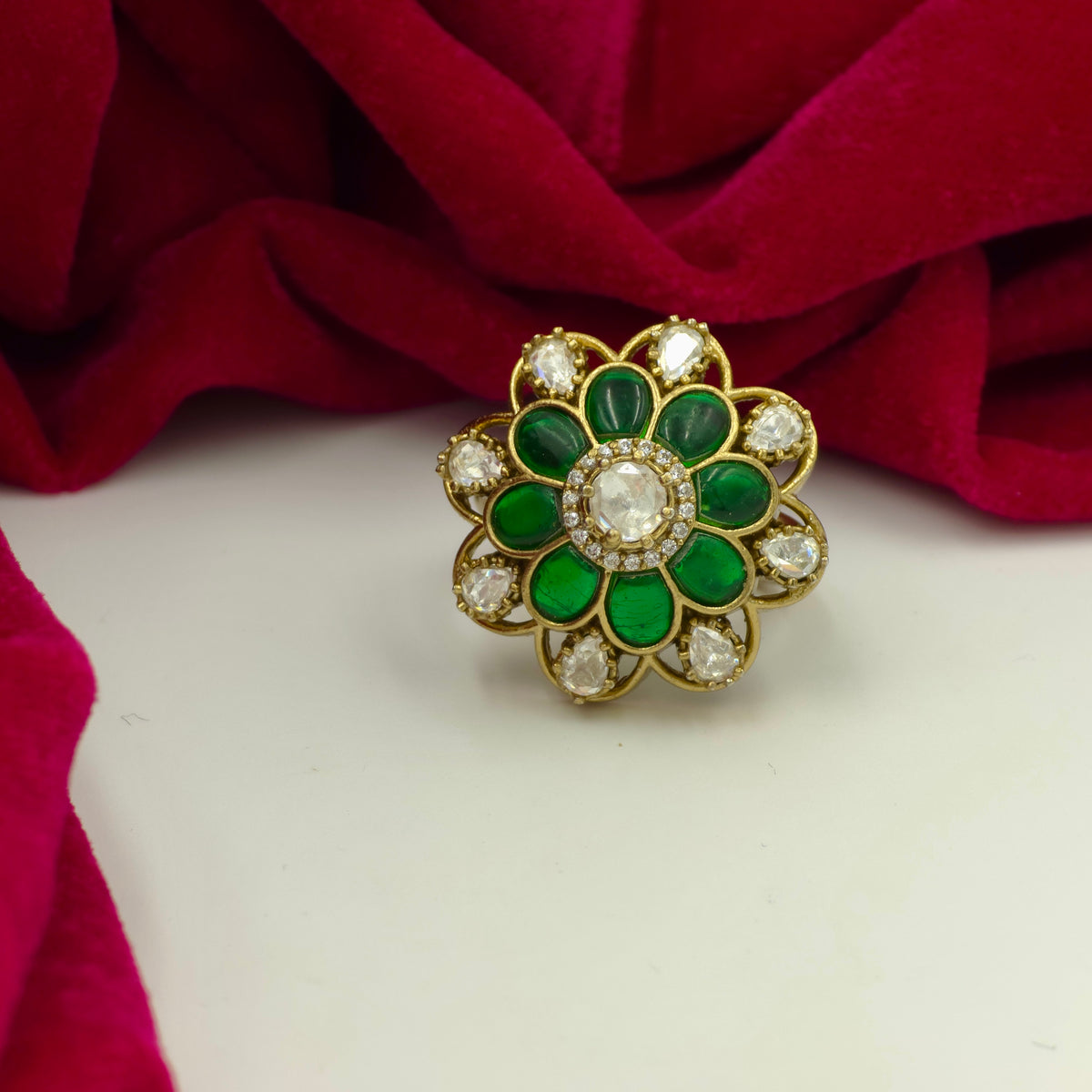 Emerald Blossom CZ Adjustable Ring