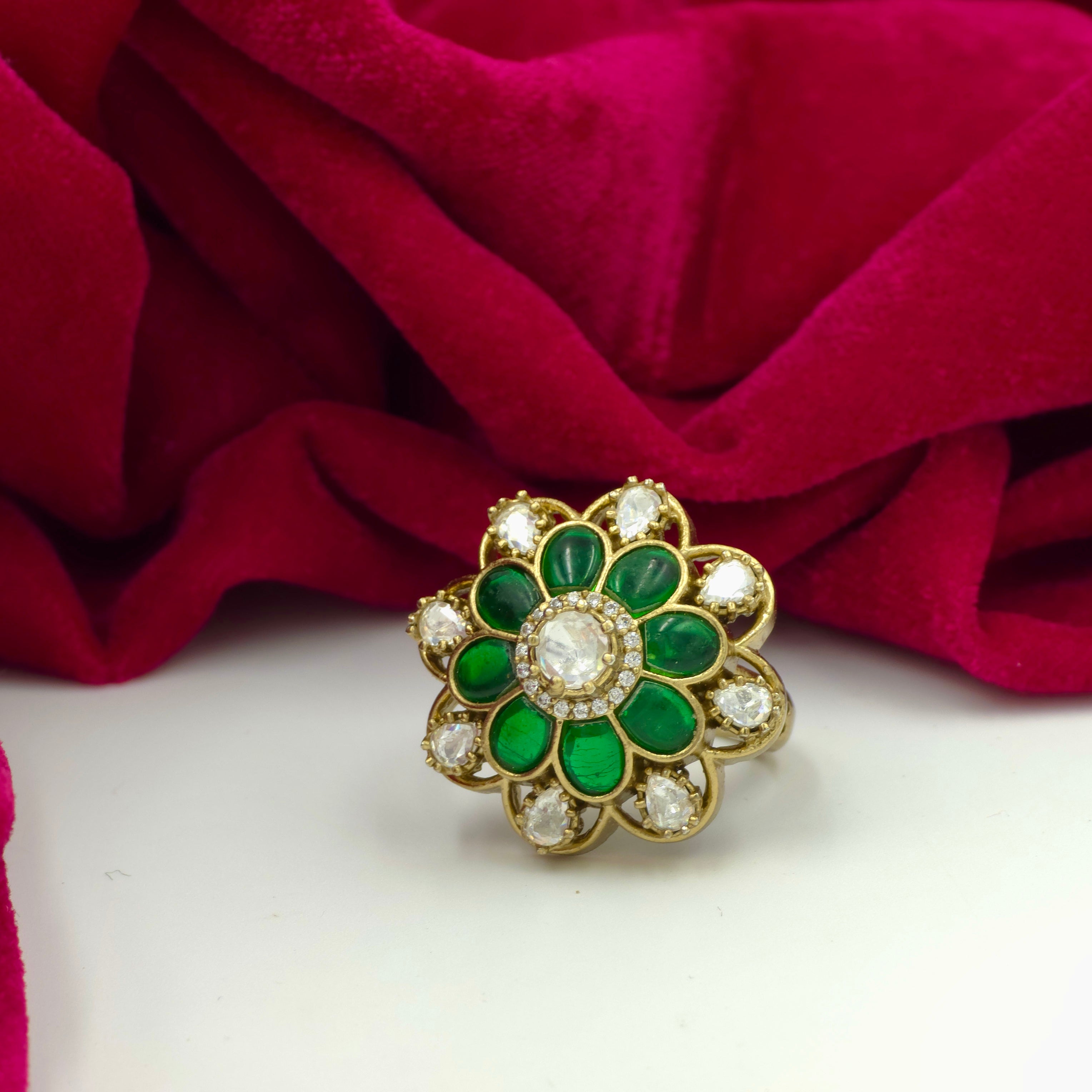 Emerald Blossom CZ Adjustable Ring