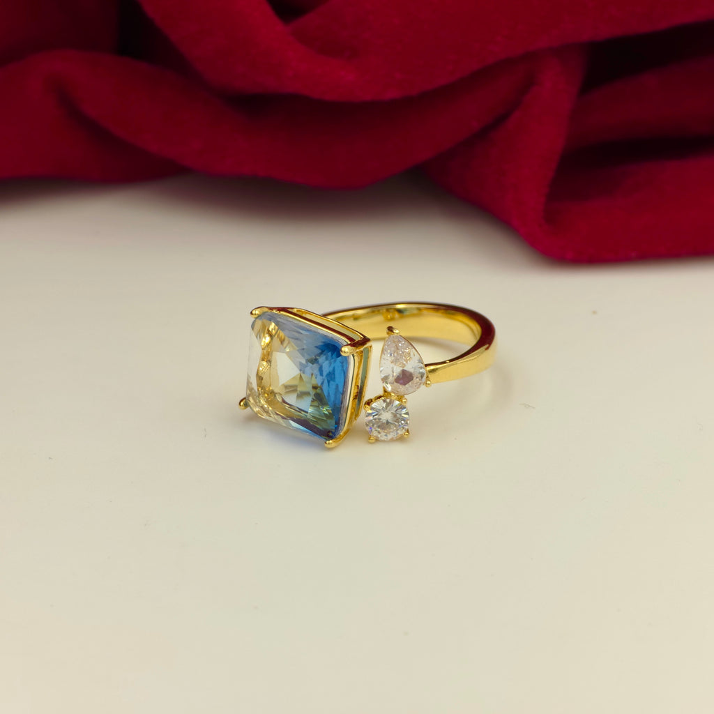 Sky Blue Solitaire CZ Adjustable Ring
